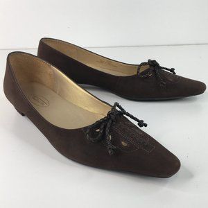 Talbots Suede Pointed Toe Slip On Brown Low Heel Loafers Size 8.5